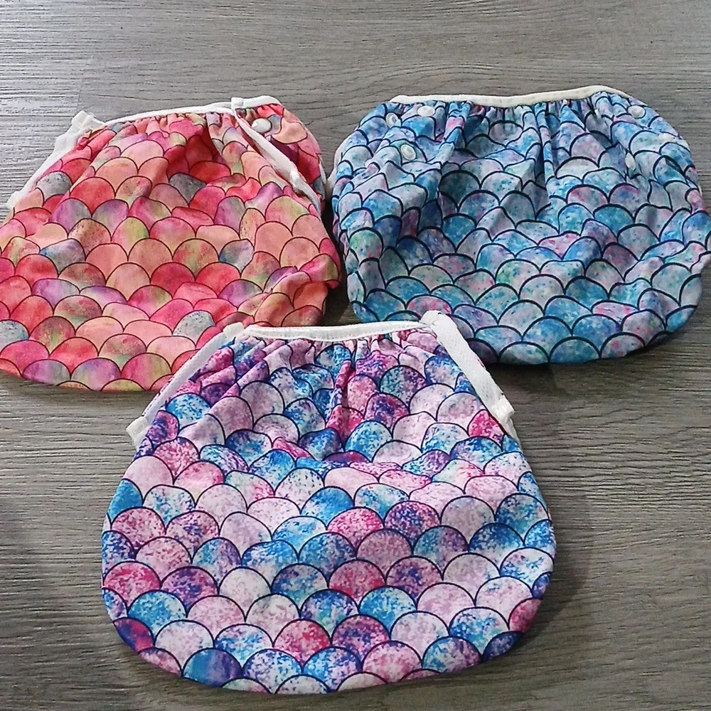 Langsprit Colorful Mermaid Scale Kids Diaper Covers Set of 3 Sz L (NWOT
